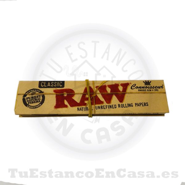 Papel de Fumar Natural RAW Connoisseur Slim Extra Largo - 110 mm + 32 Tips Cartones