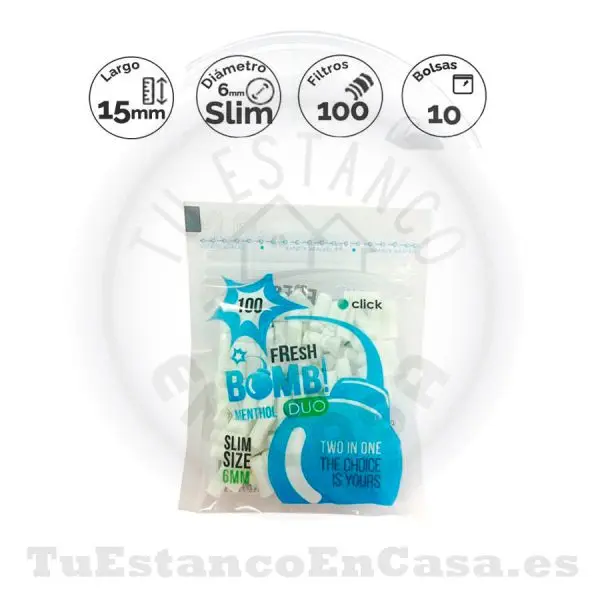 Filtros Fresh Bomb Slim Menthol Click 6 mm 100 und.
