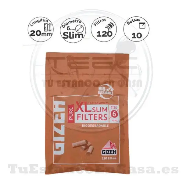 Filtros Gizeh Natural Slim Extra Largo Biodegradable 6 mm 120 und.