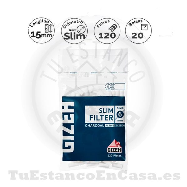 Filtros Gizeh Slim Carbono 6 mm 120 und.