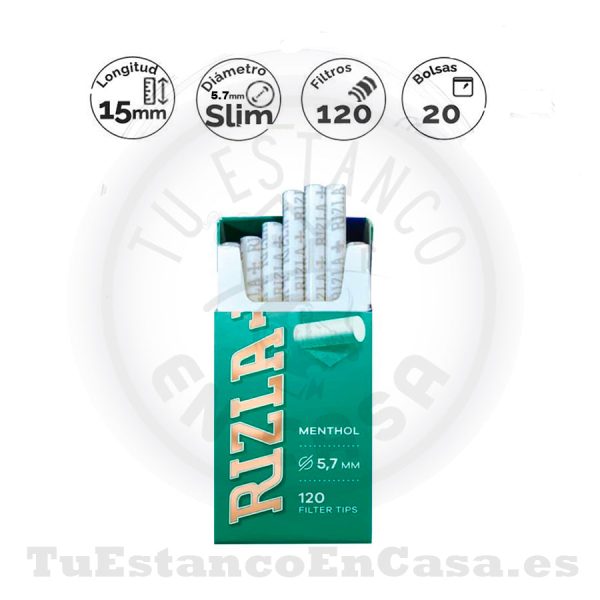 Filtros Rizla + Super Slim Menthol 5,7 mm 120 und.
