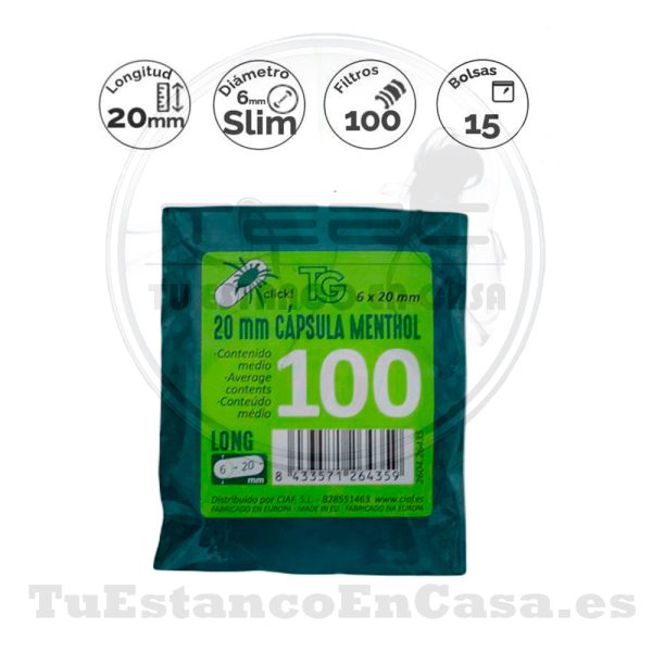 Filtros Targard Slim Extra Largos Menthol Click 6 mm 100 und.