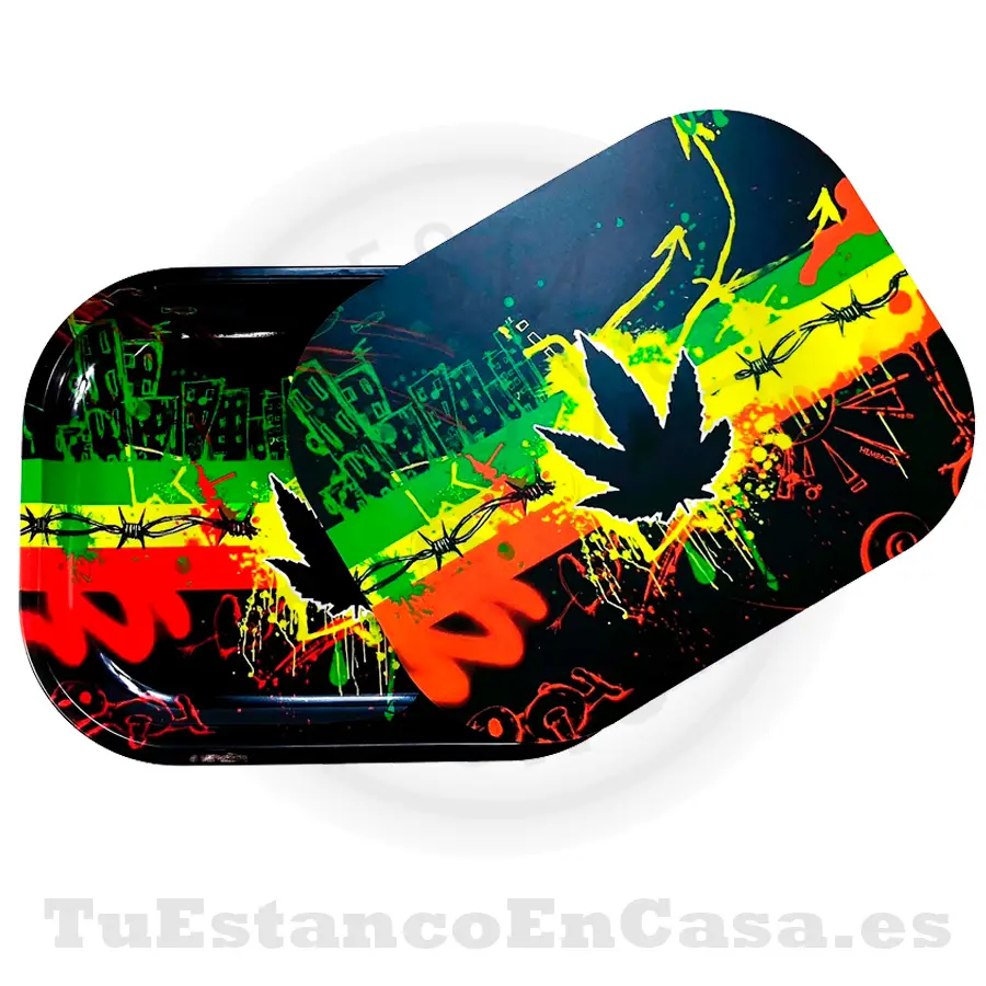 Bandeja-jamaica1-3.webp Bandeja Metal Pequeña Jamaica con Tapete Magnético Apolo Head Shop - Imagen 1