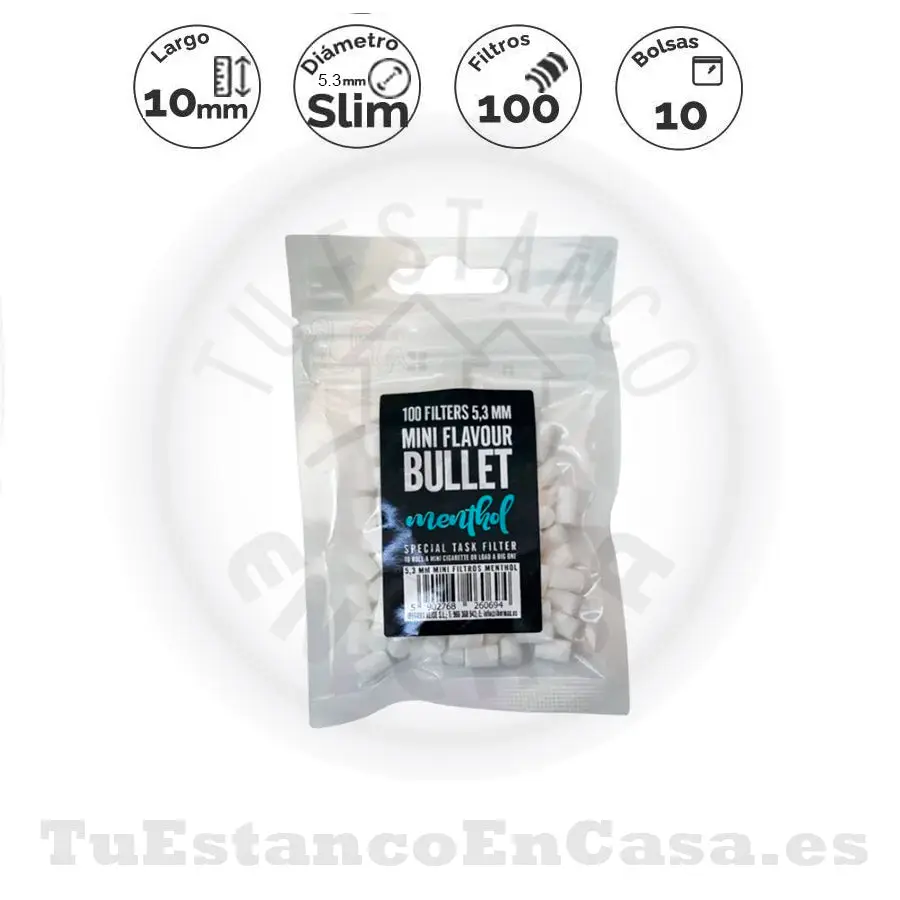 filtros-mini-bullet-super-slim-menthol-100-und.webp Filtros Mini Bullet Super Slim Menthol 100 und. - Imagen 1
