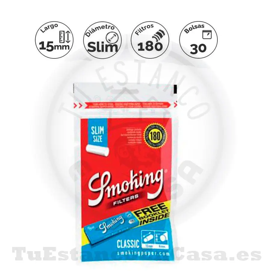 filtros-smoking-slim-6-mm-papel-de-fumar-smoking-azul-70-mm-180-und.webp Filtros Smoking Slim 6 mm + Papel de fumar Smoking Azul 70 mm 180 und. - Imagen 1