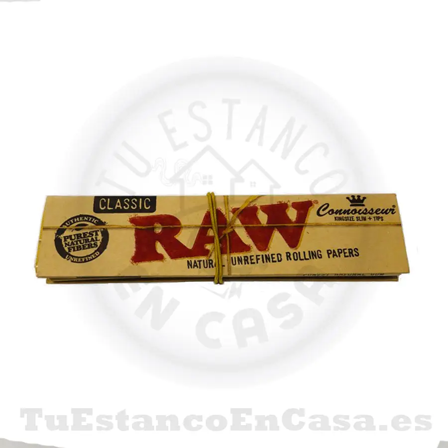 papel-de-fumar-natural-raw-classic-slim-extra-largo-32-tips-cartones.webp Papel de Fumar Natural RAW Connoisseur Slim Extra Largo - 110 mm + 32 Tips Cartones - Imagen 1